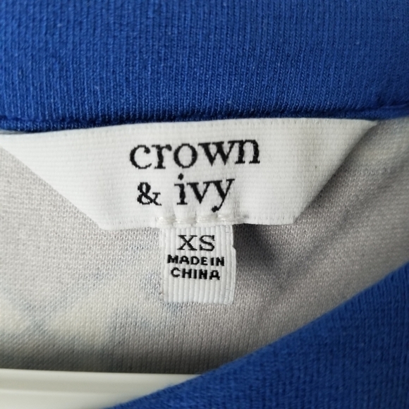 Crown & Ivy Blue/Navy Nautical Key Print 3/4 Sleeves Midi Shift Dress Size XS - Picture 3 of 12